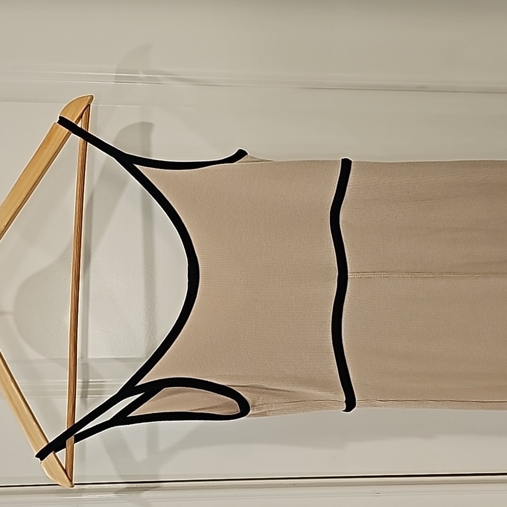 ATM Anthony Thomas Melillo Tan Modal Rib Cami Dress with Black Contrast Trim-XS - Picture 9 of 12